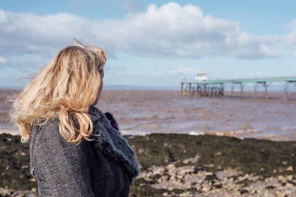 me looking at the pier Judith Stafford, of Clevedon Hypnotherapy looking at Clevedon Pier.